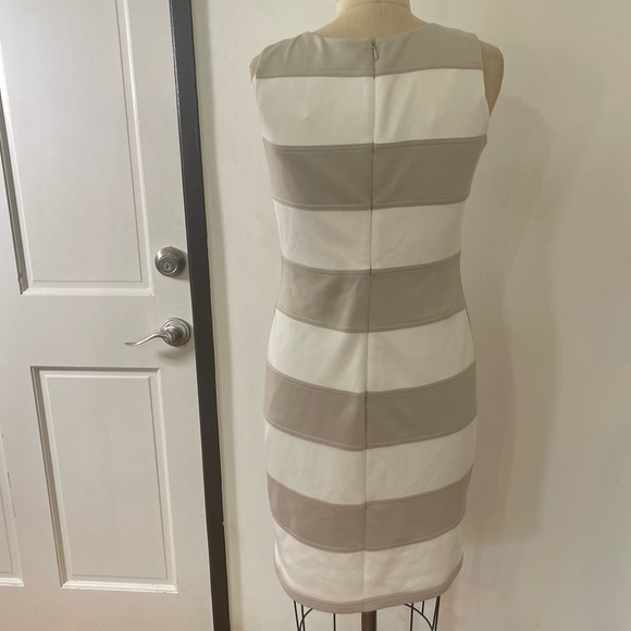 Calvin Klein Cream and Taupe Scuba Color Block Knee Dress - Picture 6 of 10